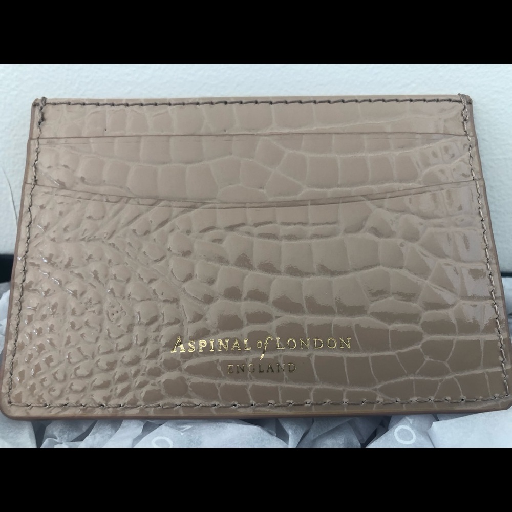 Aspinal Of London Taupe Patent Croc Leather Card Holder.